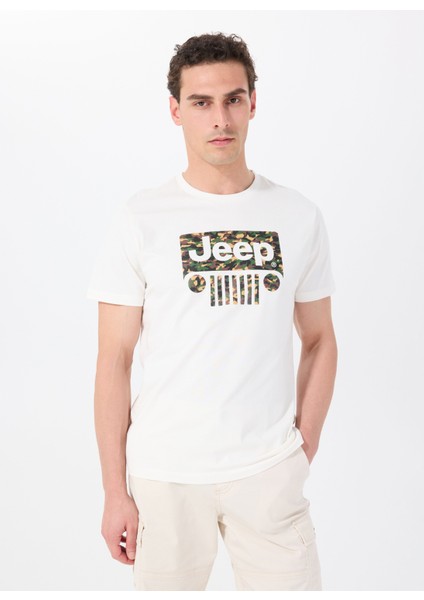 Bisiklet Yaka Baskılı Kırık Beyaz Erkek T-Shirt J5SM-TST7309