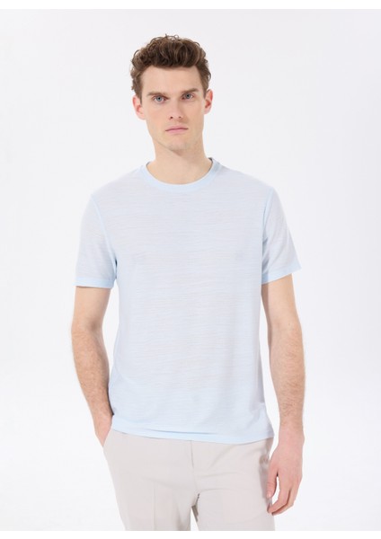 Bisiklet Yaka Jakarlı Açık Mavi Erkek T-Shirt F5SM-TST 2733 modelleri