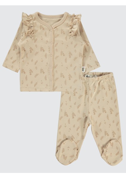 Kız Bebek Pijama Takımı 1-6 Ay Fildişi