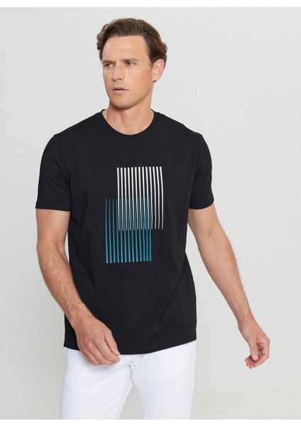 Bisiklet Yaka Baskılı Siyah Erkek T-Shirt ACE091252410_SYH