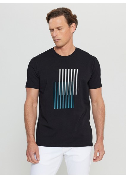 Bisiklet Yaka Baskılı Siyah Erkek T-Shirt ACE091252410_SYH modelleri