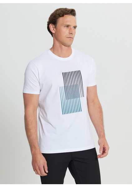Bisiklet Yaka Baskılı Beyaz Erkek T-Shirt ACE091252410_BYZ