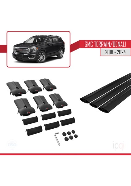 Gmc Terrain / Denali 2018-2024 Arası ile Uyumlu Fly Model Ara Atkı Tavan Barı Siyah 3 Adet