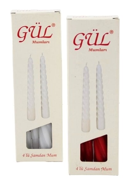 4pcs Şamdan - Burgulu Mum Beyaz - Renkli 17 cm