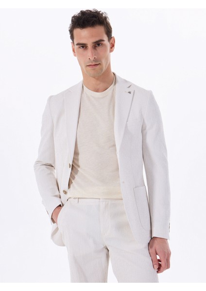 Slim Fit Ekru Erkek Çizgili Ceket F5SM-CKT 2425 fırsatları