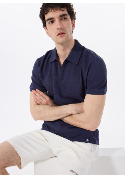 D5SM-TST3807 Lacivert Relaxed Düz Erkek Polo T-Shirt fiyatları