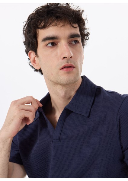 D5SM-TST3807 Lacivert Relaxed Düz Erkek Polo T-Shirt indirimleri