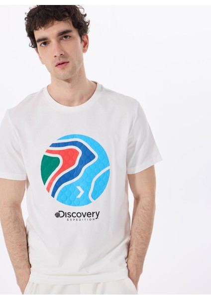 D5SM-TST3876 Kırık Beyaz Bisiklet Yaka Relaxed Baskılı Erkek T-Shirt