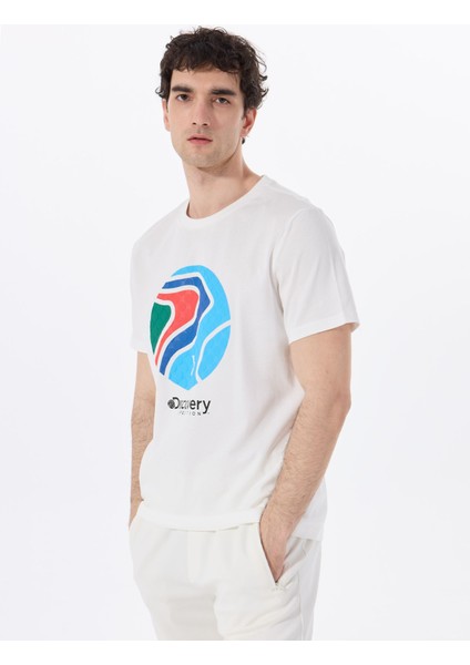 D5SM-TST3876 Kırık Beyaz Bisiklet Yaka Relaxed Baskılı Erkek T-Shirt modelleri