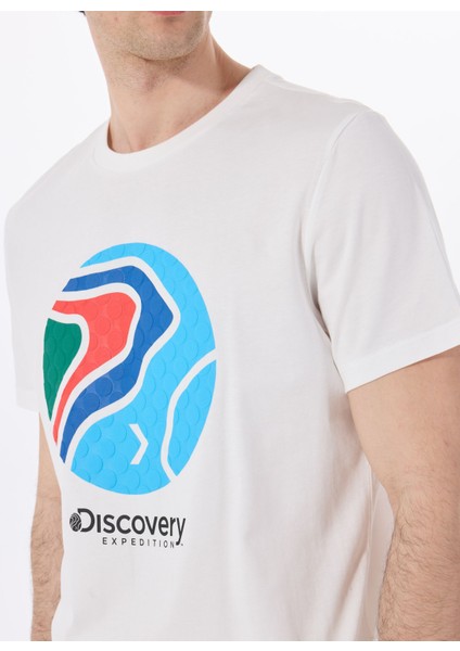 D5SM-TST3876 Kırık Beyaz Bisiklet Yaka Relaxed Baskılı Erkek T-Shirt indirimleri