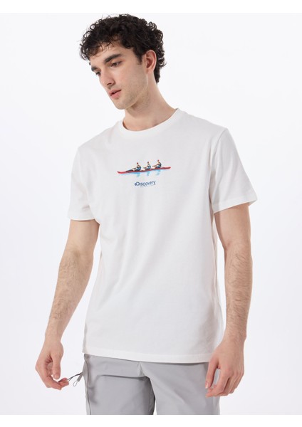 D5SM-TST3793 Beyaz Bisiklet Yaka Relaxed Baskılı Erkek T-Shirt