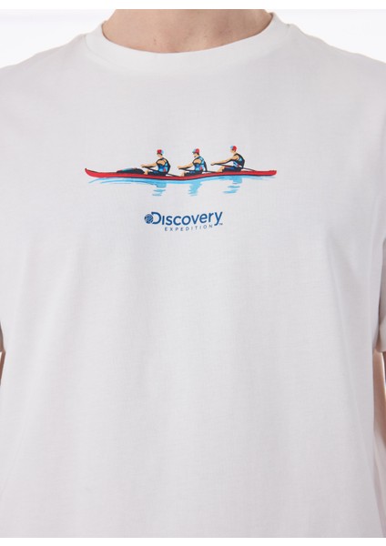 D5SM-TST3793 Beyaz Bisiklet Yaka Relaxed Baskılı Erkek T-Shirt fırsatları