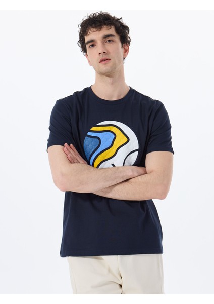 D5SM-TST3876 Lacivert Bisiklet Yaka Relaxed Baskılı Erkek T-Shirt modelleri