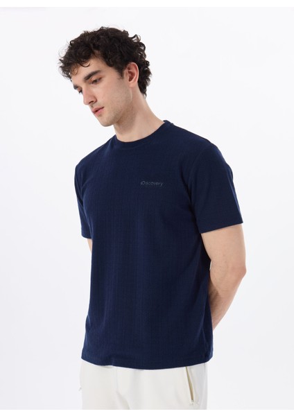 D5SM-TST3843 Lacivert Bisiklet Yaka Relaxed Düz Erkek T-Shirt