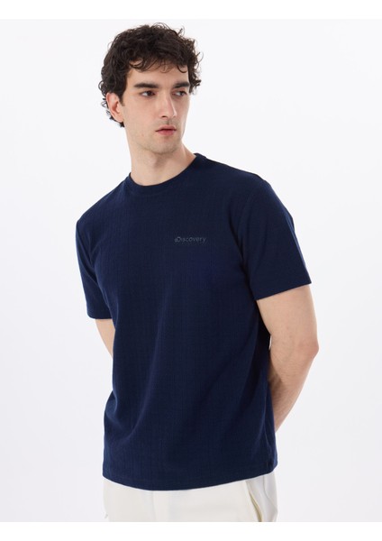 D5SM-TST3843 Lacivert Bisiklet Yaka Relaxed Düz Erkek T-Shirt modelleri