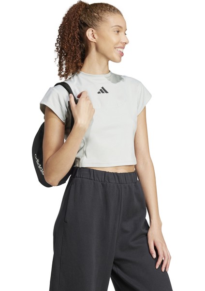 JC5067 W Ce G Cro Tee Gri Yuvarlak Yaka Crop Düz Kadın T-Shirt fiyatları