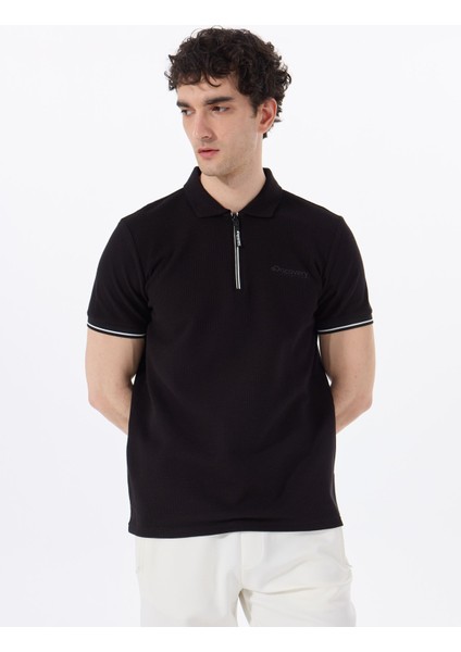 D5SM-TST3718 Siyah Relaxed Düz Erkek Polo T-Shirt