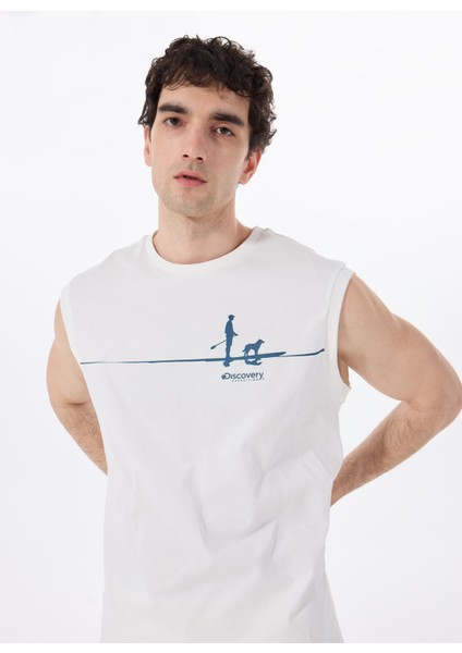 D5SM-TST3801 Beyaz Bisiklet Yaka Relaxed Baskılı Erkek T-Shirt