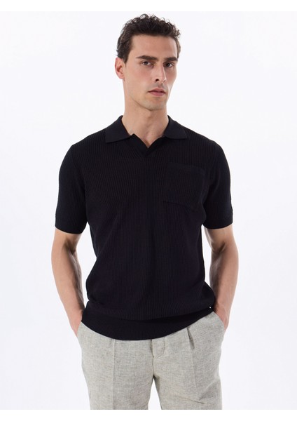 Polo Yaka Basic Jakarlı Siyah Erkek Kazak F5SM-KZK 2052