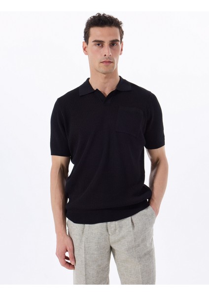 Polo Yaka Basic Jakarlı Siyah Erkek Kazak F5SM-KZK 2052