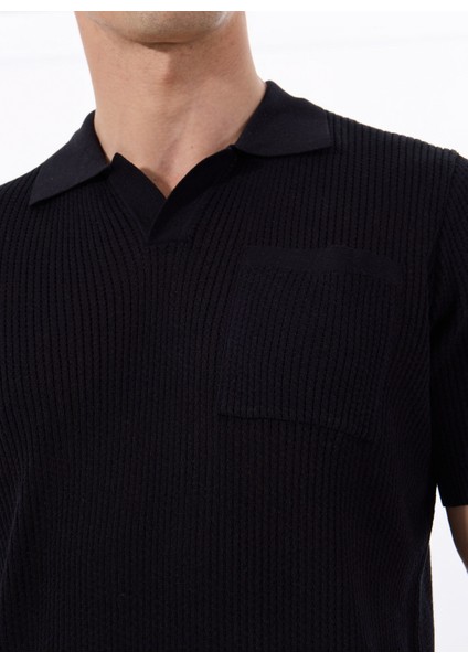 Polo Yaka Basic Jakarlı Siyah Erkek Kazak F5SM-KZK 2052
