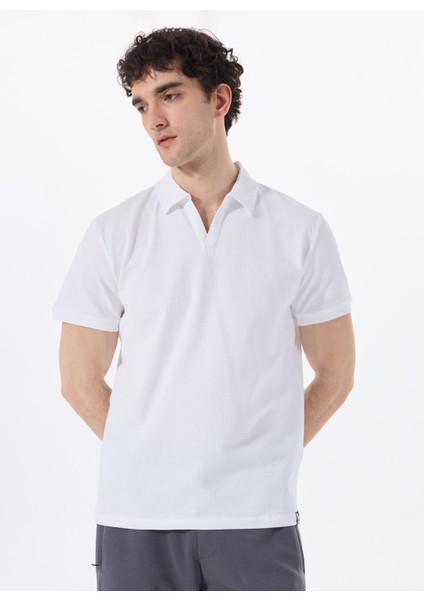 D5SM-TST3807 Beyaz Relaxed Düz Erkek Polo T-Shirt