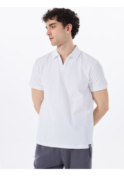 D5SM-TST3807 Beyaz Relaxed Düz Erkek Polo T-Shirt modelleri