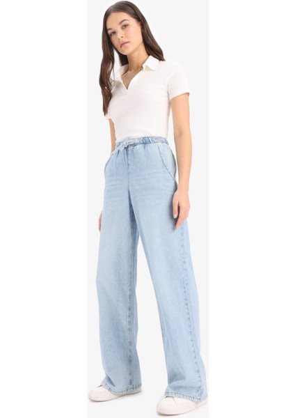 Yüksek Bel Geniş Paça Uzun Yumuşak Jean Pantolon E1703AX25SM