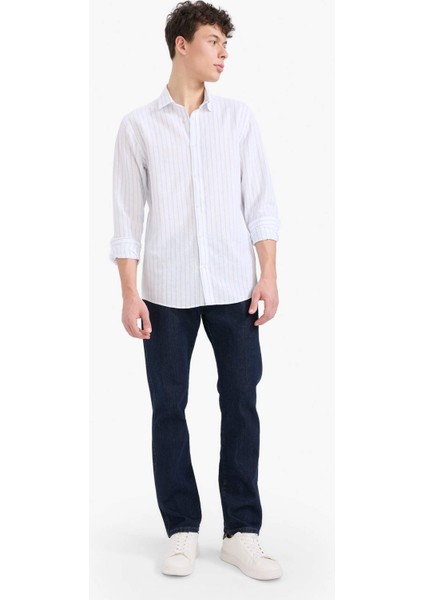 Regular Fit Polo Yaka Keten Yazlık Uzun Kollu Gömlek E1730AX25SP