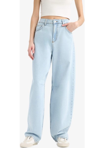 Baggy Fit Yüksek Bel Düz Paça Jean Pantolon E1684AX25SM