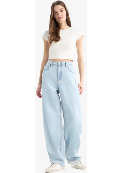 Baggy Fit Yüksek Bel Düz Paça Jean Pantolon E1684AX25SM