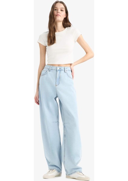 Baggy Fit Yüksek Bel Düz Paça Jean Pantolon E1684AX25SM