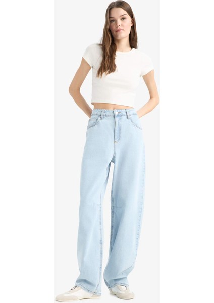 Baggy Fit Yüksek Bel Düz Paça Jean Pantolon E1684AX25SM