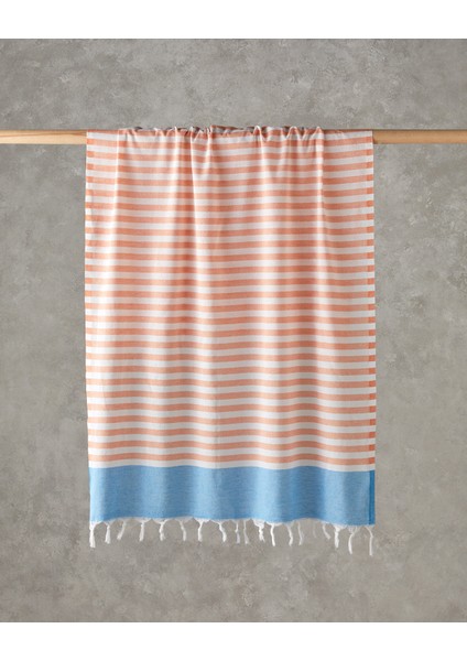 Candy Rejenere Çizgili Peştamal 90X150 cm Turuncu-Açık Mavi