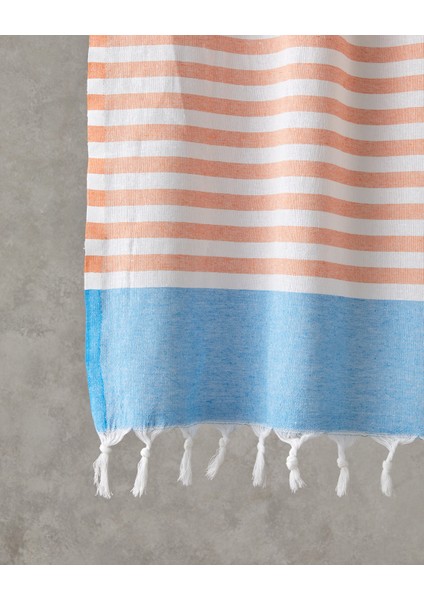Candy Rejenere Çizgili Peştamal 90X150 cm Turuncu-Açık Mavi