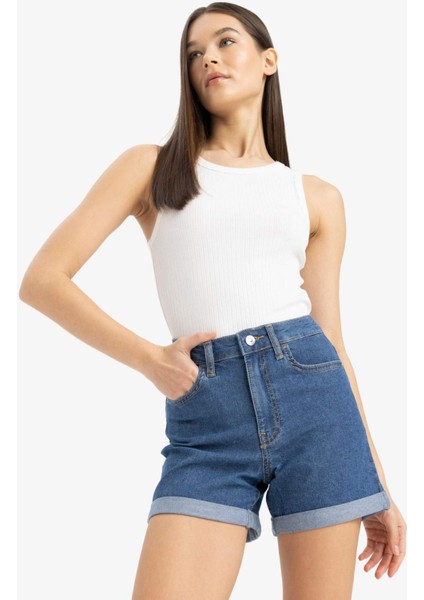 Normal Bel Katlamalı Paça Jean Şort A1959AX25SM fırsatları