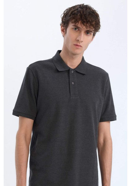 %100 Pamuk Regular Fit Polo Yaka Kısa Kollu Basic Düz Pike Kumaş Tişört C1293AX25SP