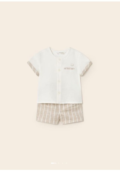 Erkek Bebek Gömlek Keten Şort 2 Li Set 1264