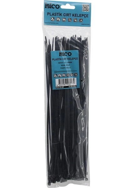 Siyah 3.6X300MM Plastik Cırt Kelepçe 100PCS
