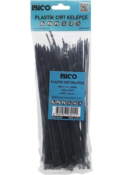 Siyah 3.6X200MM Plastik Cırt Kelepçe 100PCS