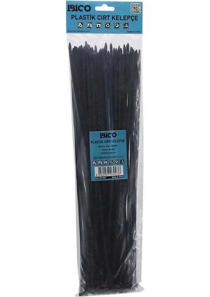 Siyah 4.8X400MM Plastik Cırt Kelepçe 100PCS