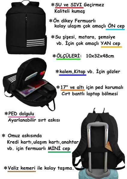 Notebook Bilgisayar 17'' Ped Korumalı Laptop Sırt Çantası Su ve Sıvı Geçirmez Kumaş