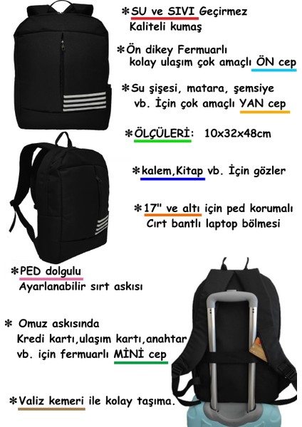 Notebook Bilgisayar 17'' Ped Korumalı Laptop Sırt Çantası Su ve Sıvı Geçirmez Kumaş