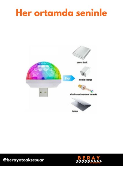 Mini Disko Topu Işıklı ve Sese Duyarlı USB Girişli