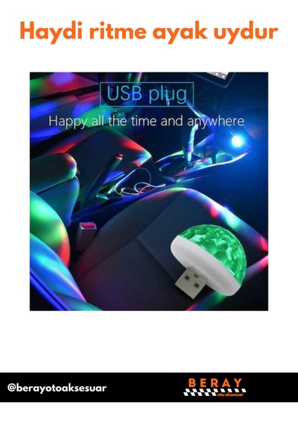 Mini Disko Topu Işıklı ve Sese Duyarlı USB Girişli