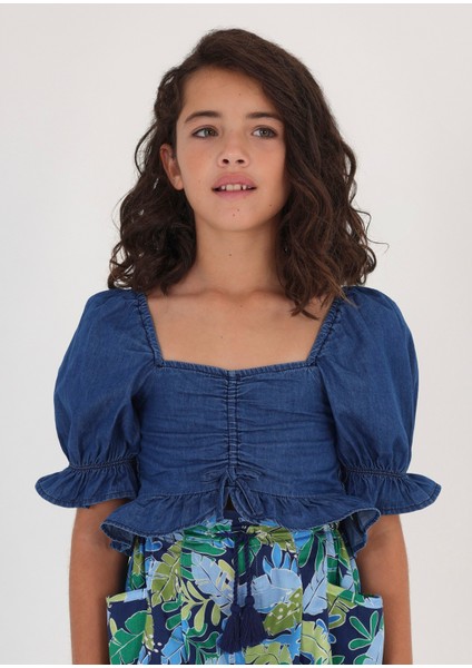 Kız Çocuk Yazlık Denim Bluz 6197