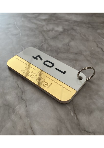 Beyaz&Gold Kişiselleştirilebilir Otel Bungalov Apart Anahtarlık modelleri