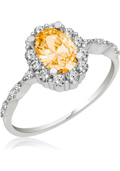 Gümüş Sarı Oval Taşlı Kadın Yüzük