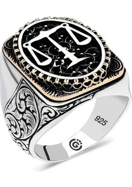 Gümüş Adalet Terazisi Oval Erkek Yüzük
