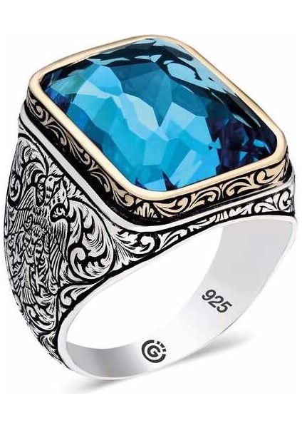 ​gümüş Turkuaz Taşlı Kare Erkek Yüzük